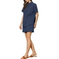 thumbnail image 4 of INSPIRE CHIC Ensemble Chemise à Manches Courtes en Coton 2 Pcs pour Femmes Col Rabattu Shorts Survêtements TG Bleu Foncé, 4 of 6