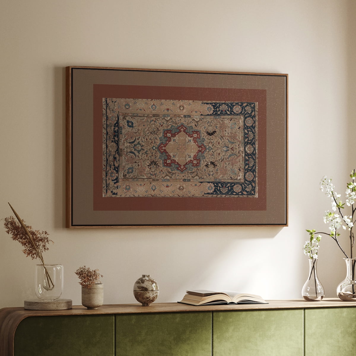 Vintage Abstract Print-XII Framed in Walnut Wood Gallery Wrapped Canvas 25 in. x 37 in.