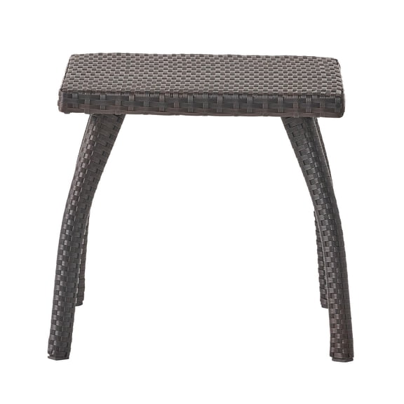 Benjara Honi Side End Table- Square 19" Brown Outdoor Rattan- Iron- Curved Legs