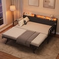 thumbnail image 3 of Daybed with Trundle and LED Lights, Twin Size Sofa Bed with Upholstered Headboard & Charging Station, Metal Frame for Bedroom, Living Room, Guest Room, 3 of 9