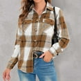 thumbnail image 2 of IROINNID Women's Short Shacket Jacket Turndown Lapel Plaid Long Sleeve Plaid Coat Shirt Hoodless Casual Outwear, Yellow, 2 of 4