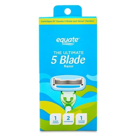 Equate Women's 5 Blade Razor, Cartridges Fit Equate 5 Blade and Gillette® Venus® Handles (1 Razor Handle, 2 Cartridges, 1 Shower Hanger)