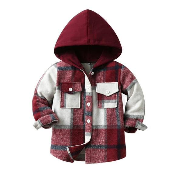 Annhoo Flannel Hoodies for Toddler Boys Girls Fall Winter Long Sleeve Button down Shirts Classic Plaid Printed Jackets