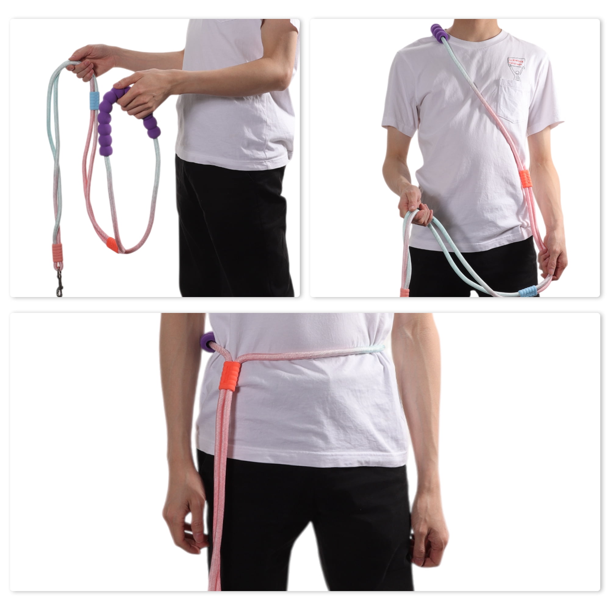 Unique Bargains Adjustable Crossbody Waist Leash Hands Free Dog Leash Yellow Pink Blue