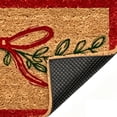 thumbnail image 5 of Christmas Faux Coir Doormat, 30" × 18", Red Bow and Green Leaf Design on Brown with Red Border, Rectangular Entryway Floor Accent, 5 of 6