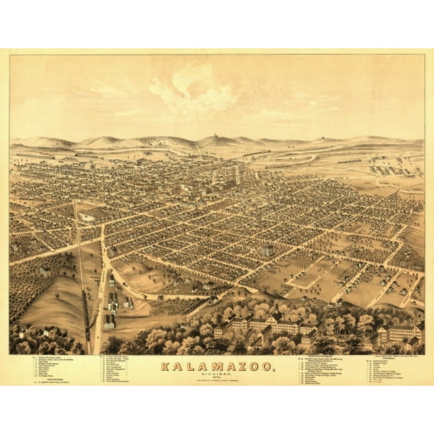 Old Map of Kalamazoo Michigan 1874 Kalamazoo County Poster Print