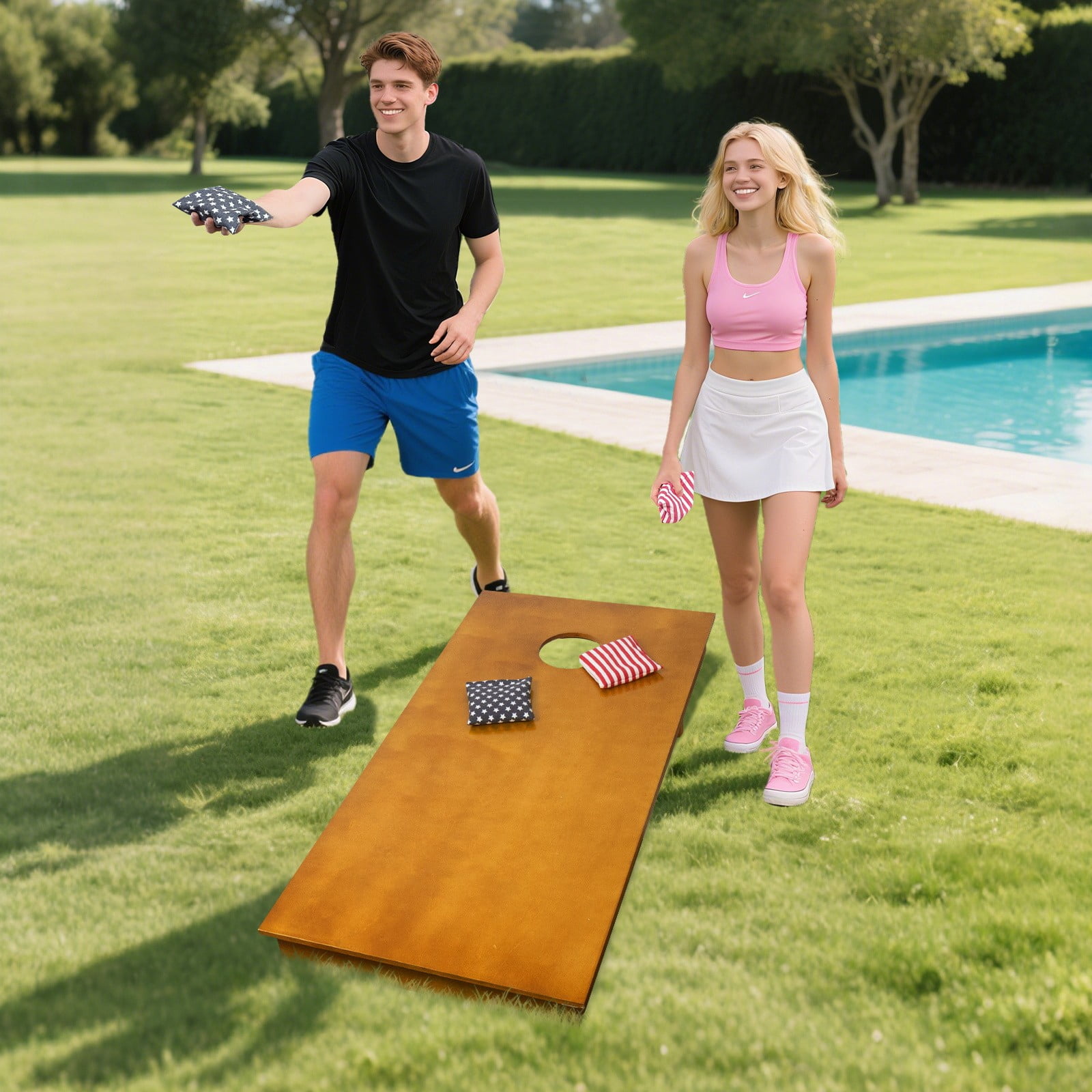 Professional Cornhole Board Set 4x2 Regulation Size Cornhole Set with No Bounce & 8 Bean Bags Corn Hole Boards Bean Toss Game for Adults Family Outdoor Lawn Outside Backyard Games