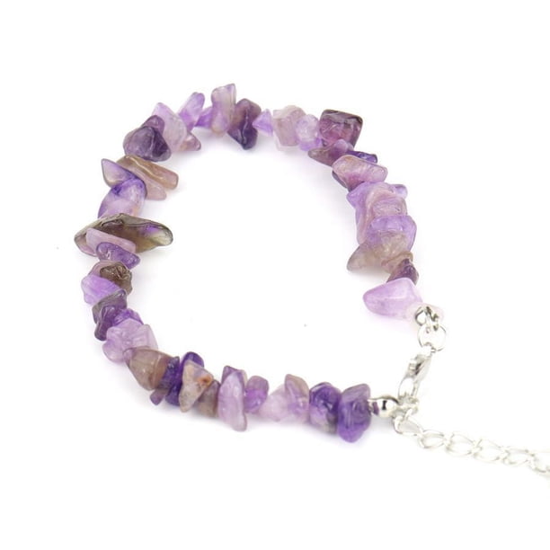 Nvzi Pulsera de cuentas hecha a mano, adecuada, pulsera ajustable de cristal de piedra natural vintage (púrpura)