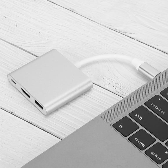 Aluminium Alloy 4K HD USB C 3 In 1 Type-c Adapter, Converter Cable, Anti-Shaking Viewing Effect Converter Splitter, for USB Flash Disk Silver