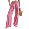 thumbnail image 2 of Women's Boho Chic Gingham Trousers with Elastic Smocked Waists and Flowy Wide Legs Cute Casual Trousers with Pockets Red L, 2 of 7