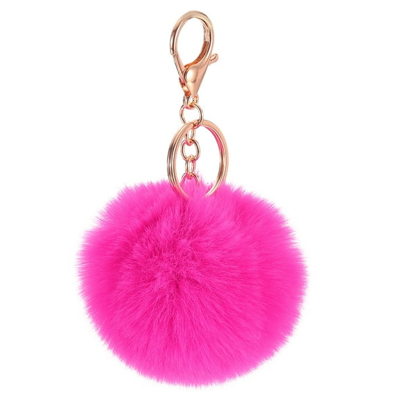 Pom Pom Keychain, 8cm Faux Rabbit Fur Puff Ball Keychain, Soft Cute Plush Fluffy Ball Key Ring for Women Purse Handbags Backpack Pendant Charm (Rose Red)
