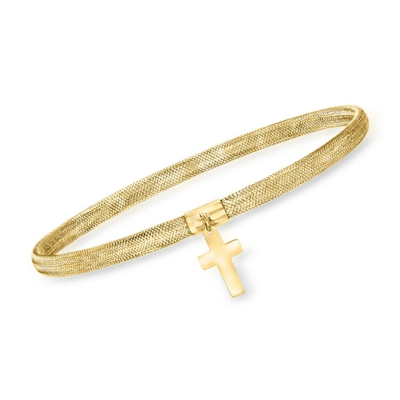 Ross-Simons Italian 14kt Yellow Gold Cross Charm Mesh Bracelet, Women's, Adult
