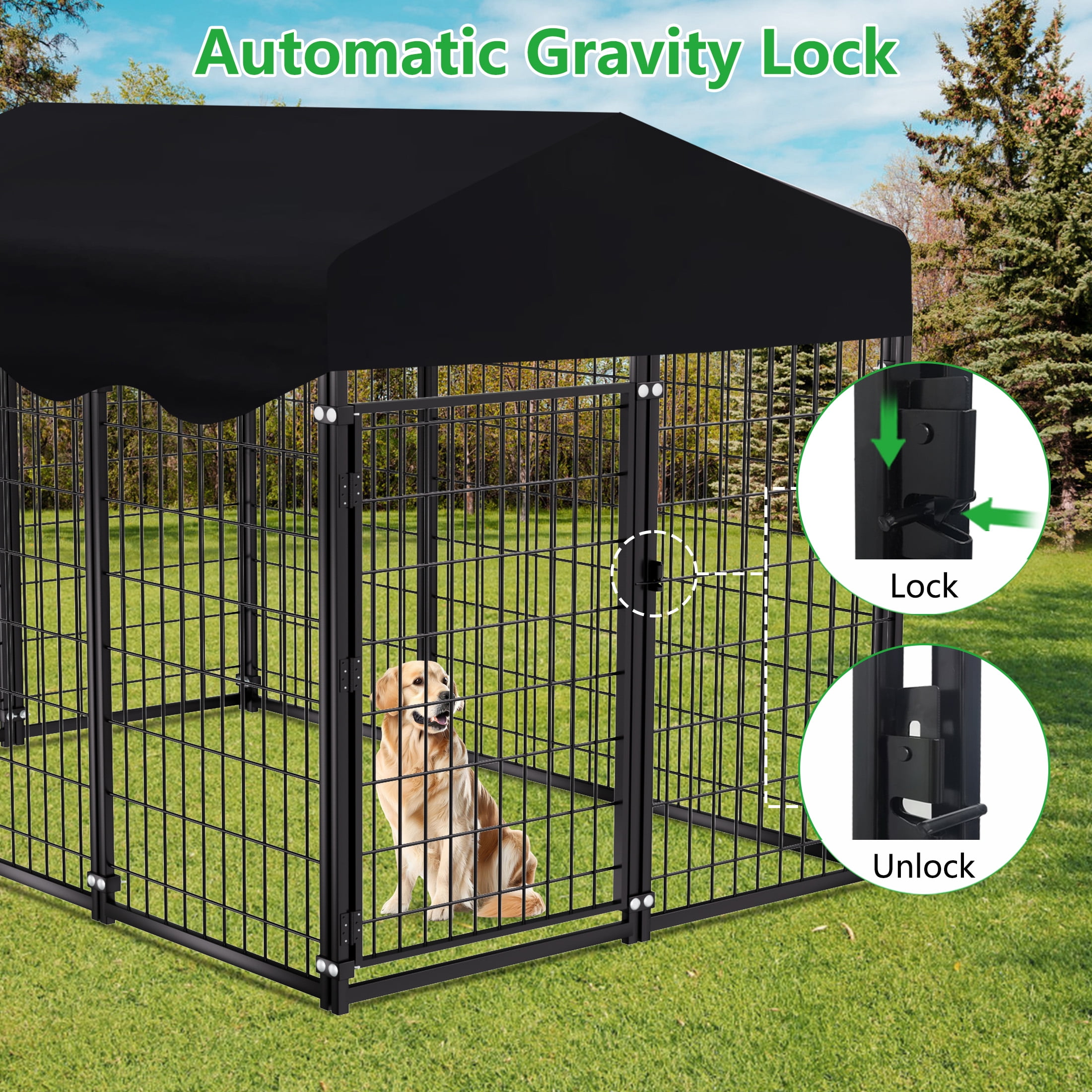 Dog Kennel Outdoor, Large Outdoor Dog Kennel with Cover Outdoor Pet Kennel with 6.2ft x 4.2ft x 4.5ft Dog Run for Outdoor