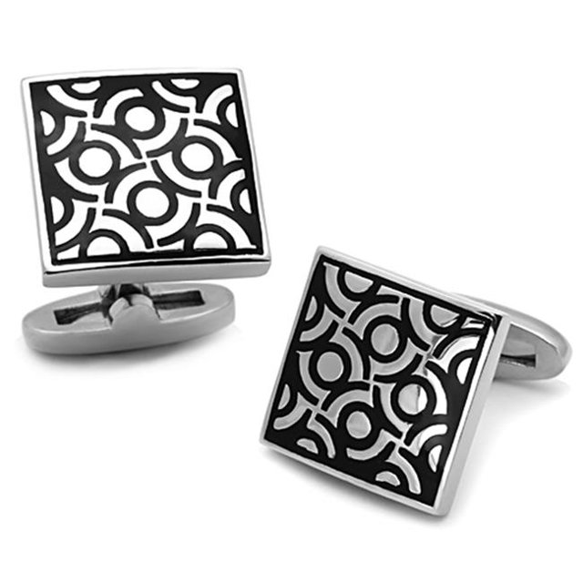 Alamode TK1271 Men High Polished Stainless Steel Cufflink with Epoxy in Jet