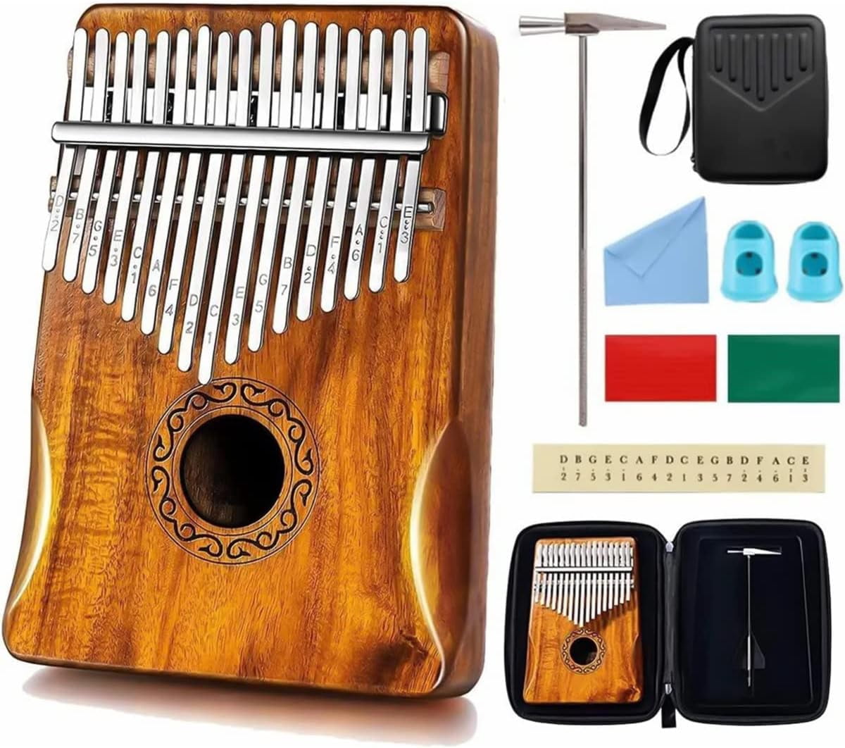 YUEWO Kalimba Thumb Piano 17 Keys Built-in Waterproof Protective Case, Portable Mbira Finger Piano Gift for Kids and Adult Beginners Wood color