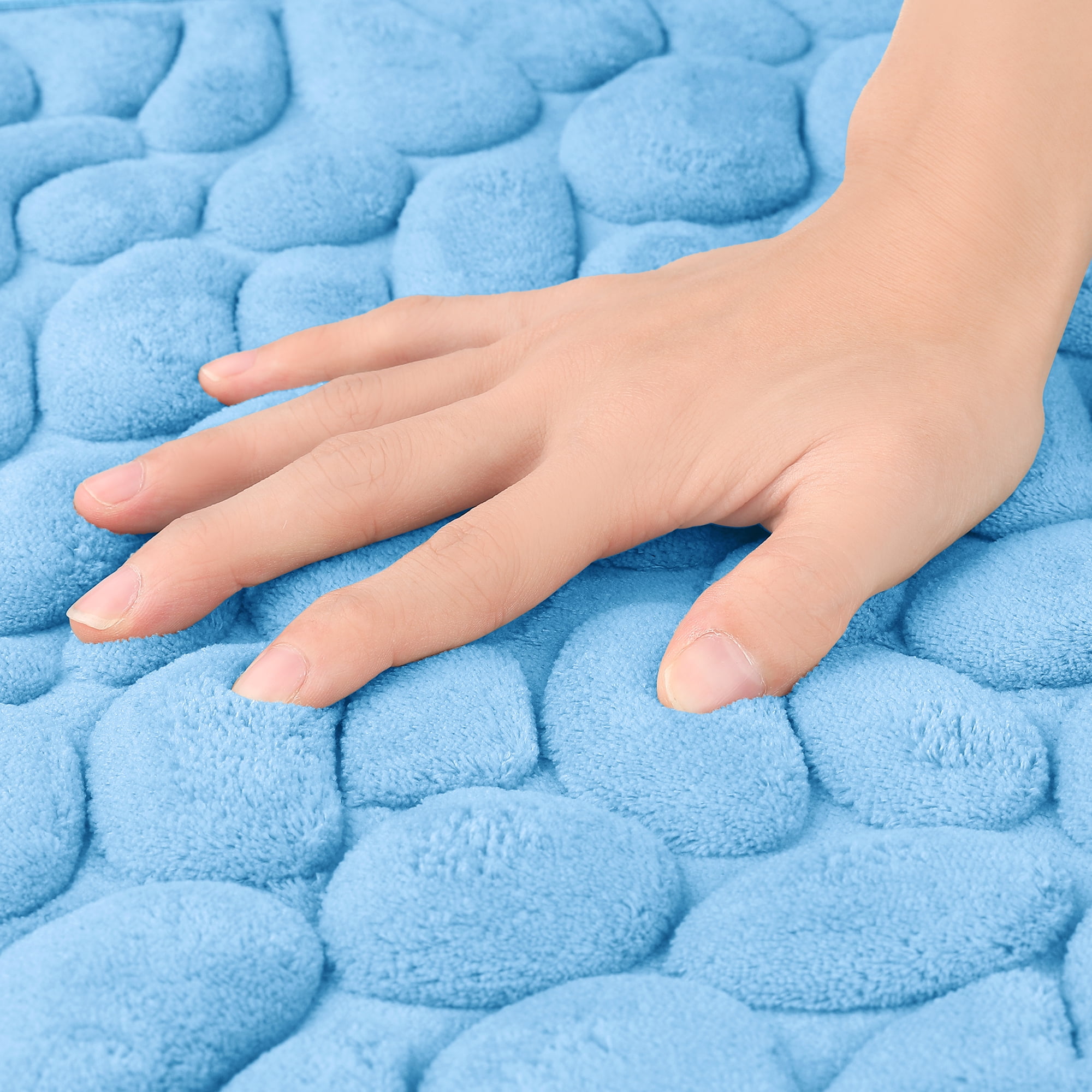 Unique Bargains 2 Pcs Bath Mat Quick Dry Bath Mats Light Blue/Light Green 16" x 24"