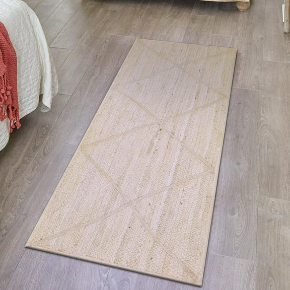Unique Loom Braided Jute Collection Area Rug - Trellis (2' 2" x 8' 2" Runner Ivory)