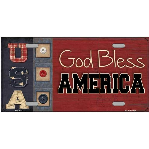 God Bless America Folk Art Style License Plate LP-2514