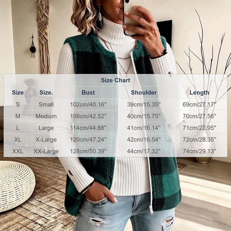 SROBPTY Sleeveless Duster Waistcoat Women Fall Winter Zip up Print ...