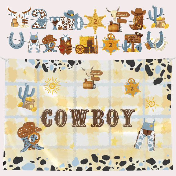 cowboy Party Supplies, cowboy Party Decorations Set Include 1 pc Banner And 1 pc Backdrop