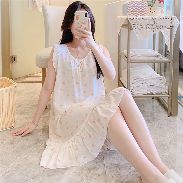 Vestido estilo princesa lindo suelto algodón artificial ropa de casa pijamas de seda de algodón para mujer