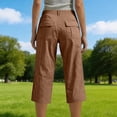 thumbnail image 4 of Dwellite Womens Wide Leg Cargo Pants Summer Hiking Capris Lightweight Ladies Casual Pant Travel with Pockets Light Brown M, 4 of 5
