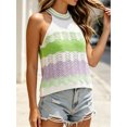 thumbnail image 2 of Sleeveless Colorful Striped Block Halter Neck Women Knit Tank Tops, 2 of 5