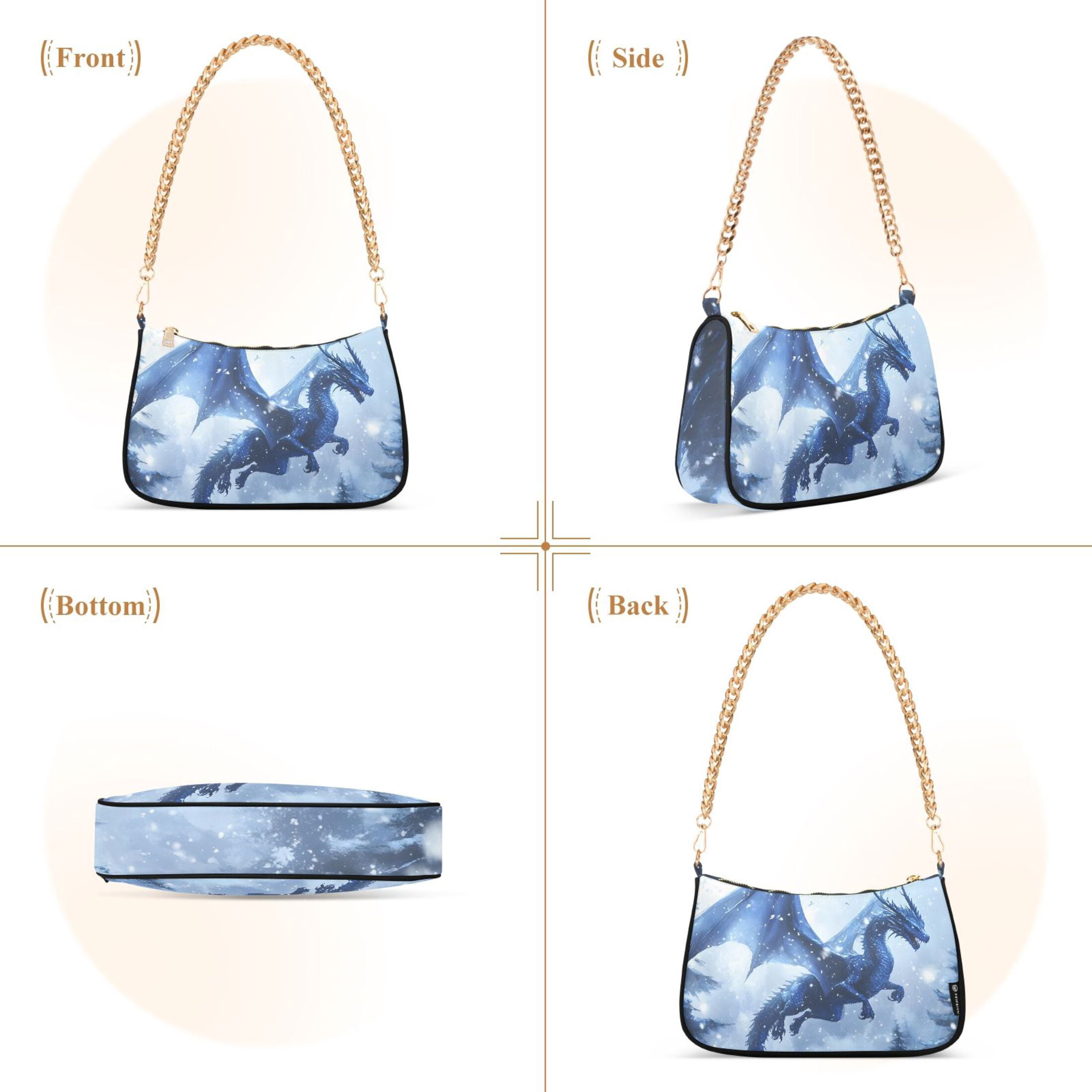Ryvnso Dragon Flying in Winter Womens Chain Shoulder Bag Tote Handbags Clutch Hobo Purse with Zipper for Travel