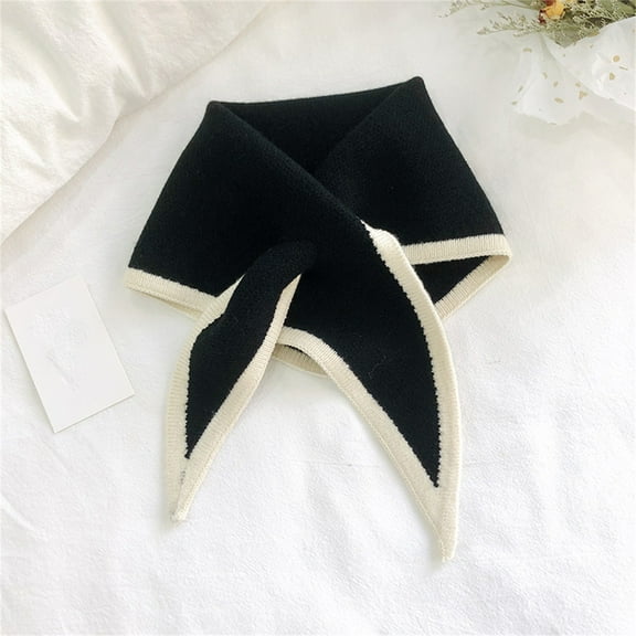 Duoif Women Scarf, Women Scarf Contrast Color Autumn Winter Knitting Collar Scarf for Outdoor Scarf Shawl Black