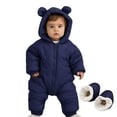thumbnail image 2 of LOCHEX Toddler Newborn Boy Girl Snowsuit Solid Color with Zipper Winter Jacket Coats Infant Warm Jumpsuit Hooded(with Shoes),Navy Blue,9M, 2 of 8