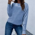 thumbnail image 2 of YDFCWXW Women's 2025 Long Sleeve Waffle Knit Pullover Sweater Crew Neck Solid Color Jumper Tops Blue, L, 2 of 5