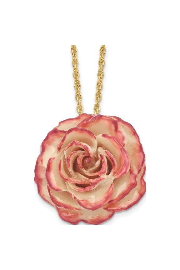 Fashion Lacquer Dipped Cream And Fuchsia Rose With 20 Inch Gold-Tone Necklace Made In Thailand bf1336-20
