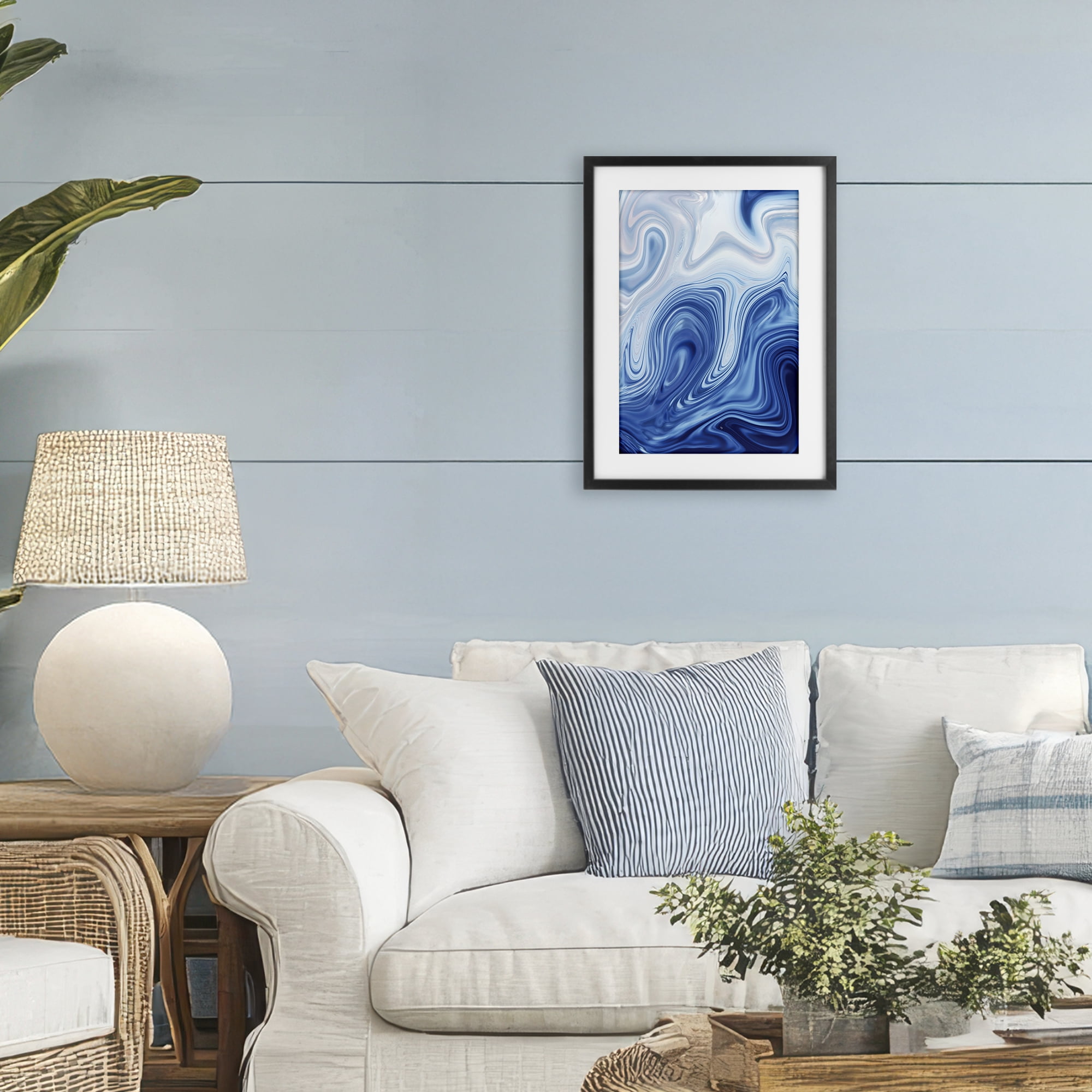 Stupell Industries Blue Marble Fluidity Black Framed Print Under Glass, design by Martina Pavlova