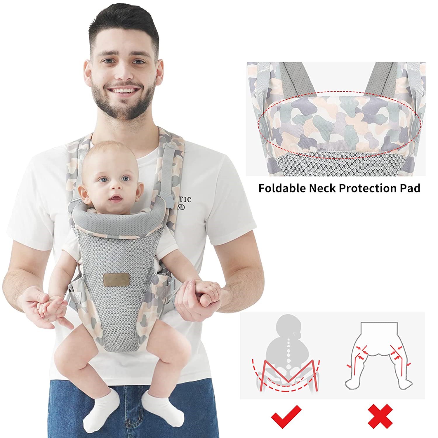 Yadala Baby Carrier, 4-in-1 Camouflage Baby Carrier, Front and Back Baby Sling with Adjustable Holder - image 4 of 8