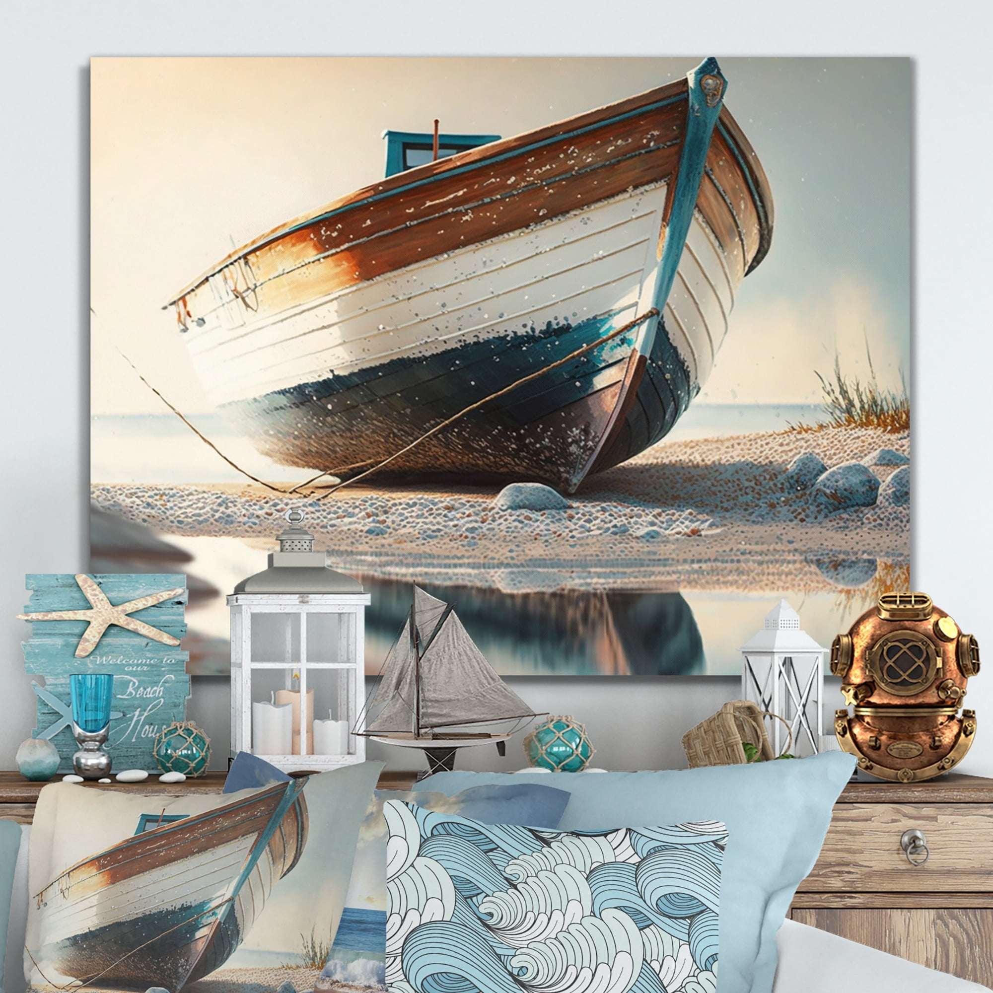 Designart Boat On Shore I Canvas Wall Art