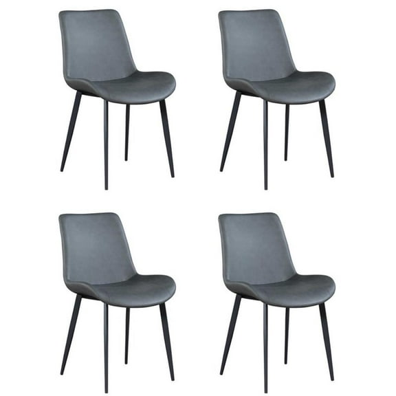 Milan Gray Faux Leather Curved Side Chair with Matte Black Legs - Set of 4
