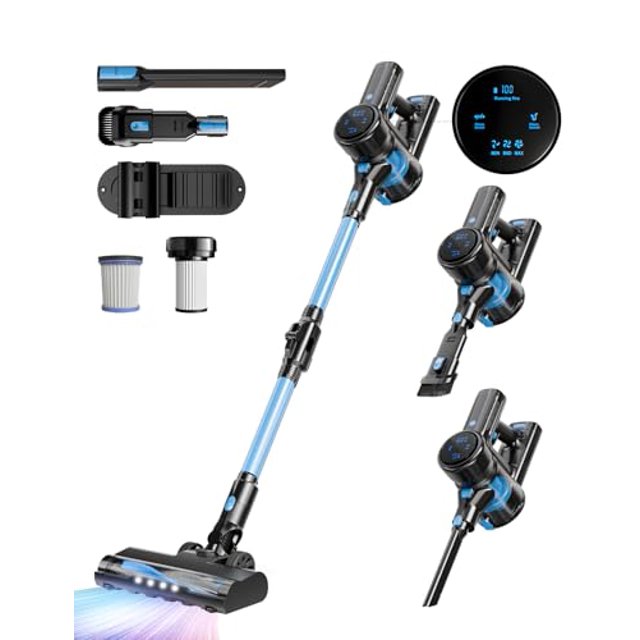 Aspiradora inalámbrica, aspiradora de varilla con potencia de succión de 28 kPa y luz LED, 3 modos, 6 en 1, ligera, con batería extraíble de 40 minutos de autonomía, ideal para el hogar, suelos duros