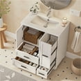 thumbnail image 5 of LIKIMIO 30" Bathroom Vanity with Ceramic Sink Combo, White Bathroom Storage Cabinet with Hair Tool Pull-out Drawer, 4 Solid Legs, 4 Drawers, Freestanding Wooden Modern Bathroom Cabinet, 5 of 13