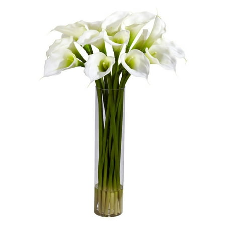 Calla Lilly Silk Flower Arrangement with Cylinder Vase, Cream