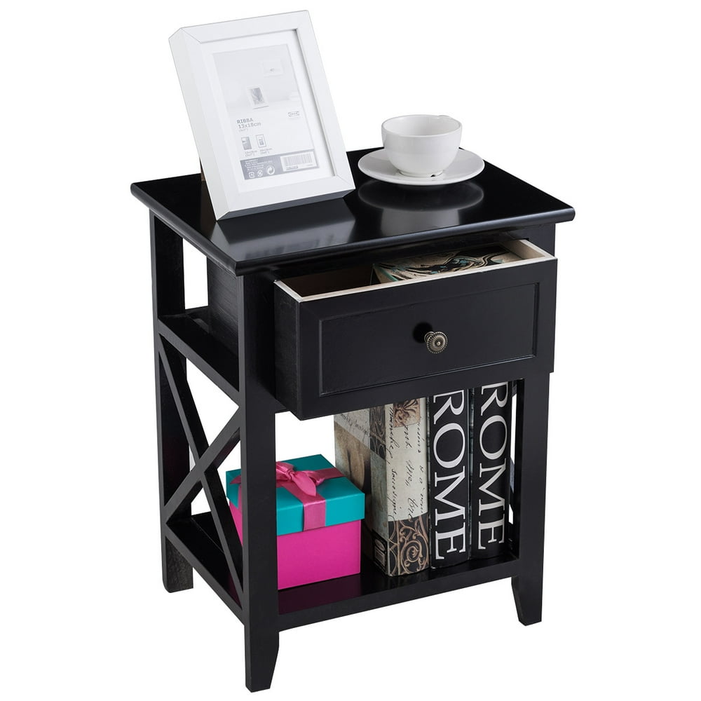 End Table Nightstand w/Drawer & Shelf Bedroom Furniture Black