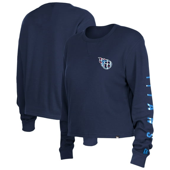 Women's New Era Navy Tennessee Titans Sport Night Thermal Long Sleeve Cropped-T-Shirt