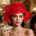thumbnail image 5 of Church Dress Hat Flower Wide Brim Bridal Tea Party Wedding Hat for Women,Red, 5 of 7