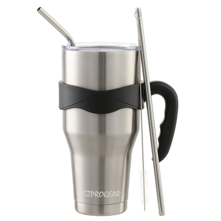 40 oz Stainless Steel Tumbler Double Wall Vacuum Insulated Coffee Cup with  Straws and Handle 