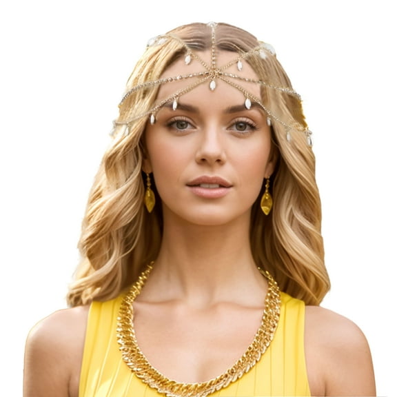 Unique Bargains 1 Pc Headpiece Faux Gemstone Multi-layered Head Chain Gold Tone