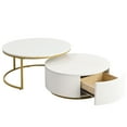 thumbnail image 4 of Round Nesting Coffee Table With Top And Drawer In White & Gold Modern Fluted Detail, 4 of 6