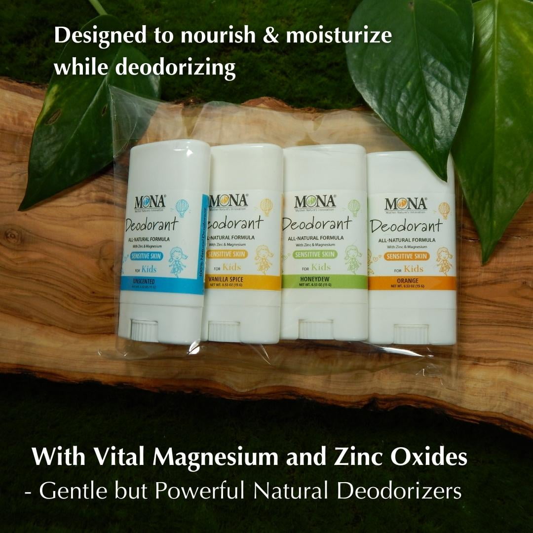 MONA Aluminum-Free Hypoallergenic Magnesium Deodorant Stick for Sensitive Skin, Travel Size, Vegan, 0.53 oz (4-Pack)
