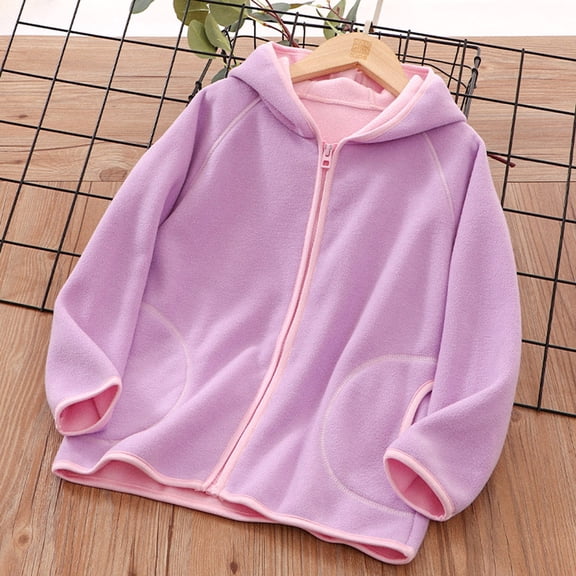 GiLiling Toddler Boys Girls Solid Zip Up Hoodie Jacket, Autumn Winter Long Sleeve Warm Coat, Thicken Corduroy Outwear for Kids (Purple, 6-7 Years)