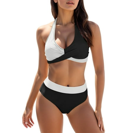 MNCEKFOD Tummy Control Swimsuits for Women Sexy Bikini Bathing Suit Push Up Bikini Set Thong Bathing Suit Beach Wear Halter neck Summer Vcation Swimwear White M
