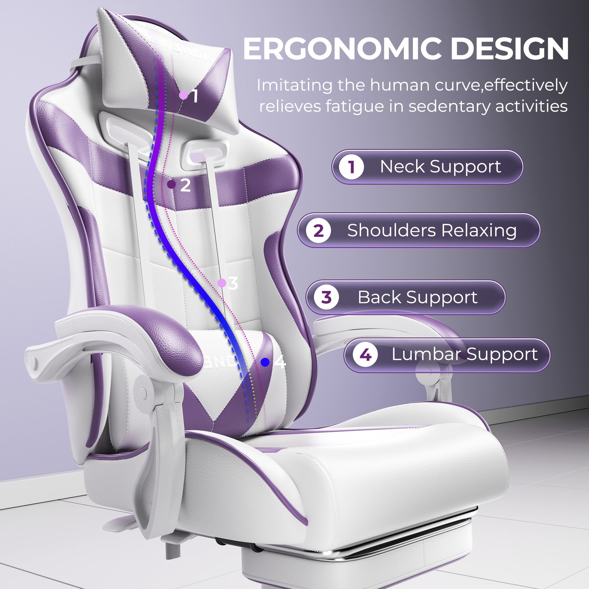 Gaming Chair, Seenda Video Game Chair with Footrest and Lumbar Support, Ergonomic Computer Chair Height Adjustable with Swivel Seat and Headrest