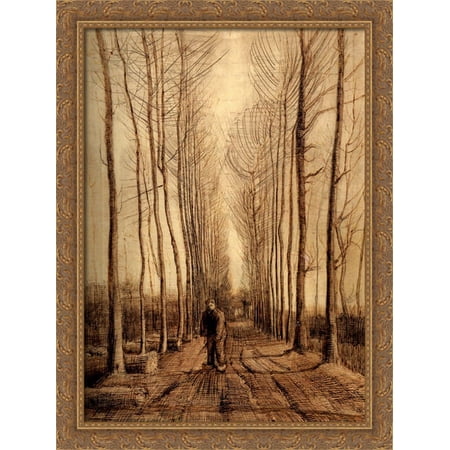 Avenue of Poplars 28x38 Large Gold Ornate Wood Framed Canvas Art by Vincent van Gogh